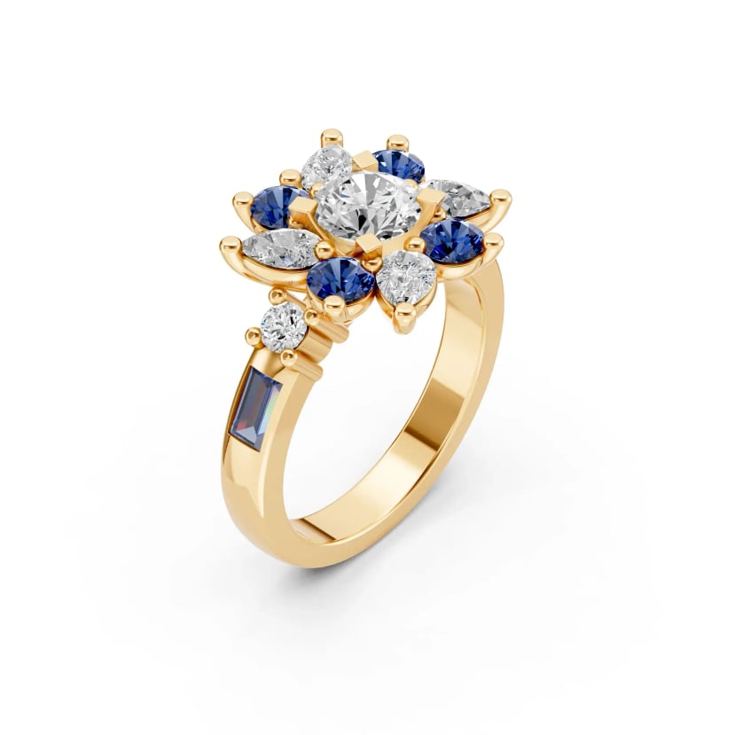 Sapphire Flower Ring Side View - Custom jewellery by Underwoods Fine Jewellers North Lakes